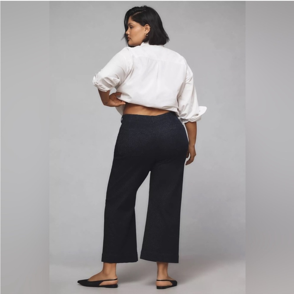 Anthropologie The Colette High-Rise Cropped Wide-Leg Jeans Sparkle plus 16 W - Picture 2 of 9